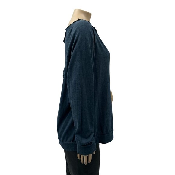 Nation Ltd Distressed Scoop Neck Long Sleeve Loose Fit Sweater Top Blue Women‎ M - Picture 3 of 10